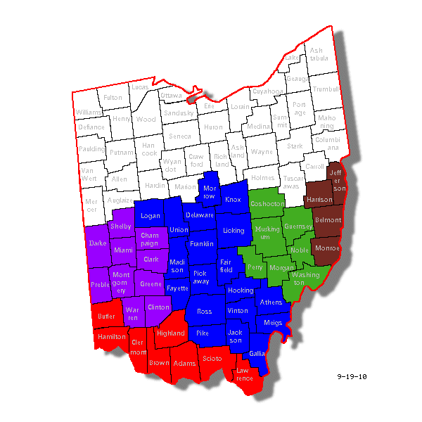 Southern District of Ohio Bankruptcy Court Map By County