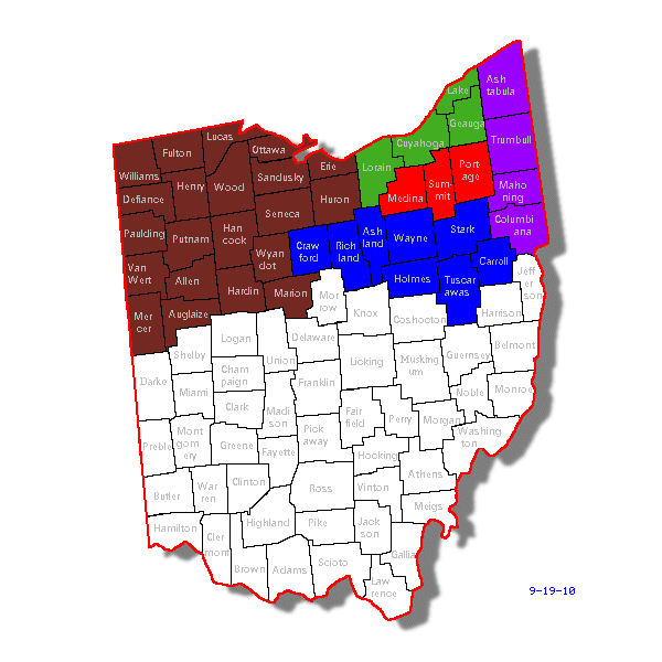 Northern District of Ohio Bankruptcy Court Map By County